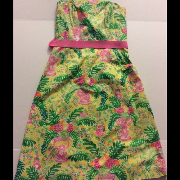 Lilly Pulitzer Sienna Dress in Pink Paradise Lemon Sorbet Strapless 8 EUC - Picture 4 of 8